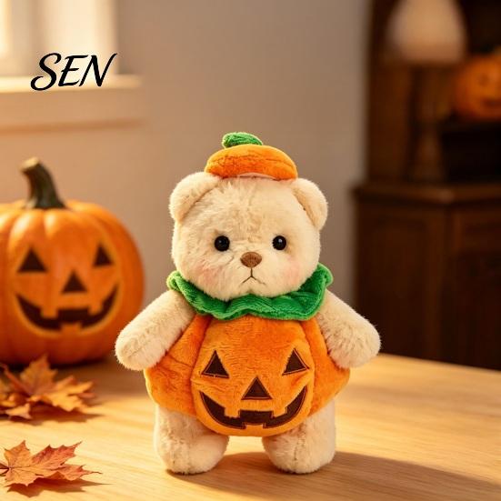 Halloween Pumpkin Bear Plush Toy, Soft Stuffed Animal for Kids, Theme Room Decor Cute Huggable Pillow Fall Holiday Home Plushie Toy Party