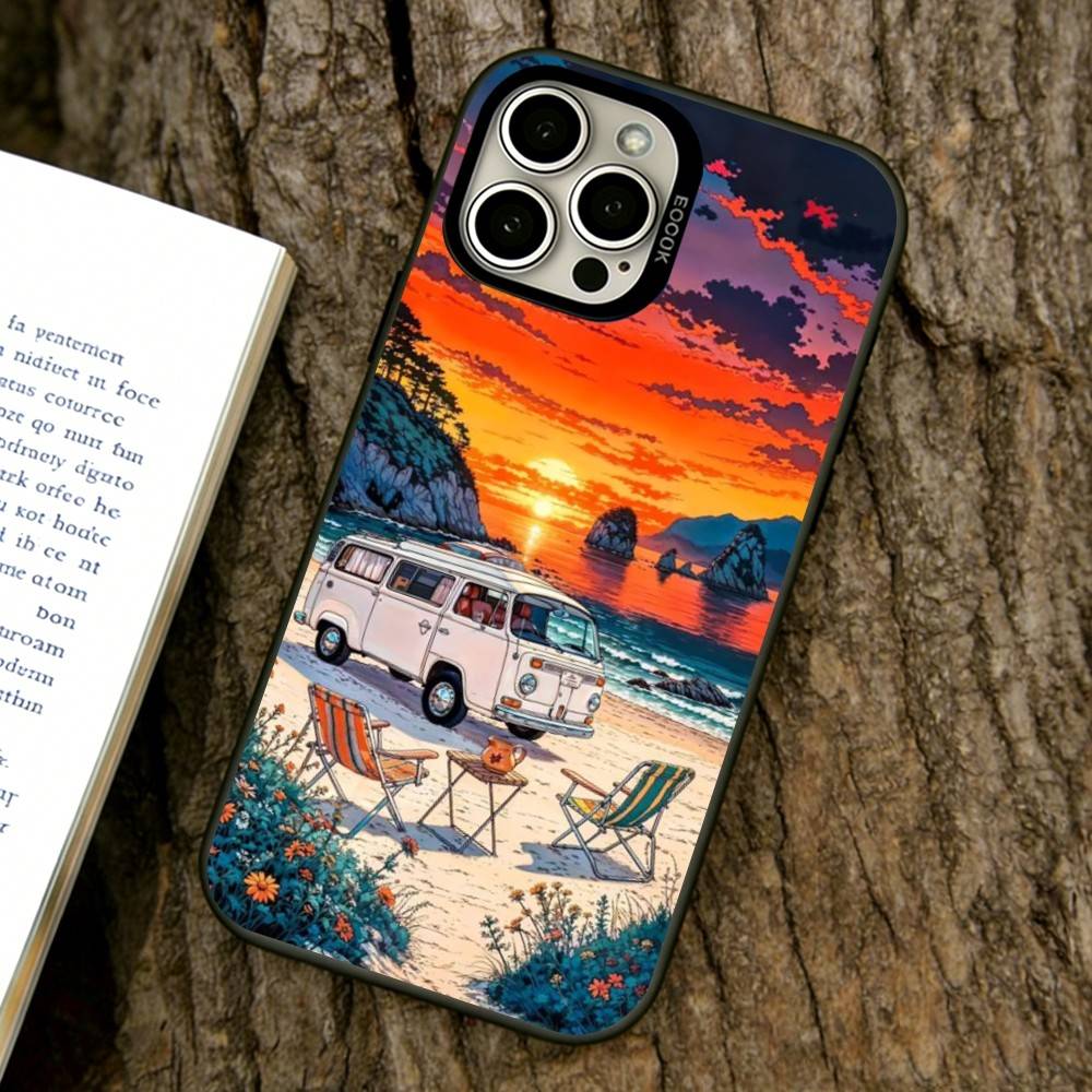 Travel Landscape Bus Phone Case For iPhone 17,16,15,14,13,12,11 Plus,Pro Max,XS,Colorful Silver Phone case Funda Cover