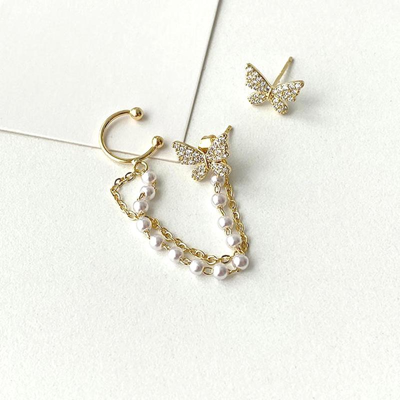 Korean Elegant  Butterfly Stud Earring With Metal Chain For Women Girl