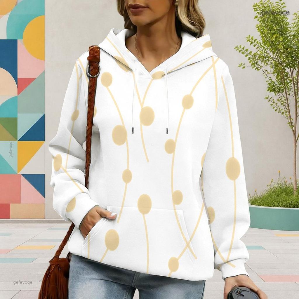 Women Plus Size Long Sleeve Drawstring Hoodie Floral Tree Printed Black Pullover Kangaroo Pocket