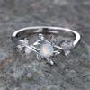 Small Round Stone White Opal Tree Branches Leaf Thin Rings For Women Vintage Silver Color Wedding Bands Birthstone Jewelry Gifts