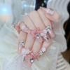 Pink Fake Nails with Rhinestone Decor Sweet & Charming Reusable False Nails for Shopping Traveling Dating