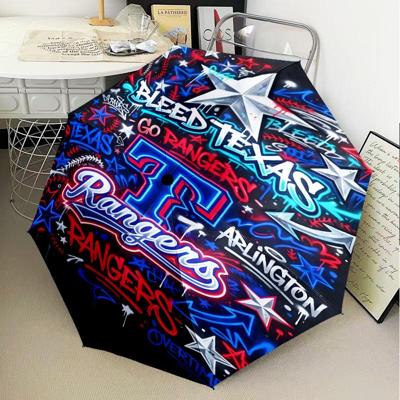 Baseball Rangers Map Umbrella Folding Umbrella, Automatic Umbrella 8-Frame for Travel, Camping Use Gift for Halloween Christmas