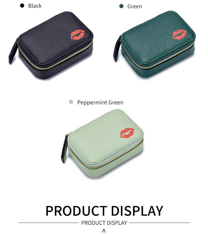 Damen Mini-Lippenstifttasche aus echtem Leder mit Spiegel - Modische und tragbare Drei-in-Eins Make-up-Tasche