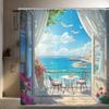 1pc Waterproof Polyester Beach Wind Shower Curtain with Hooks, Stain Resistant, Machine Washable, Stylish Bathroom Decor