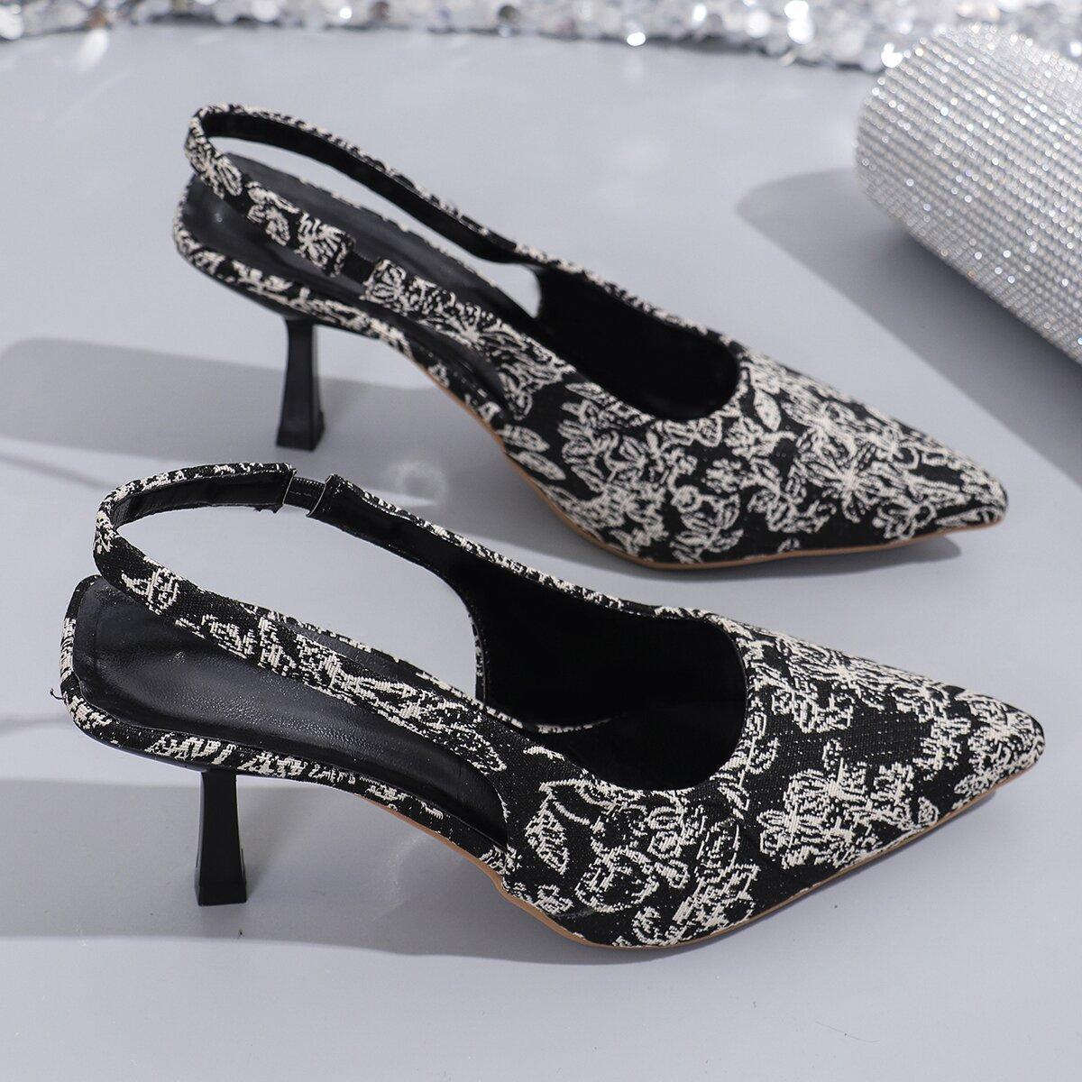 

Women s Wide Width Peep Toe Heels, Chinese Print Stiletto Sandals, Retro Fashion Open Back Mules for Spring 43 чорний