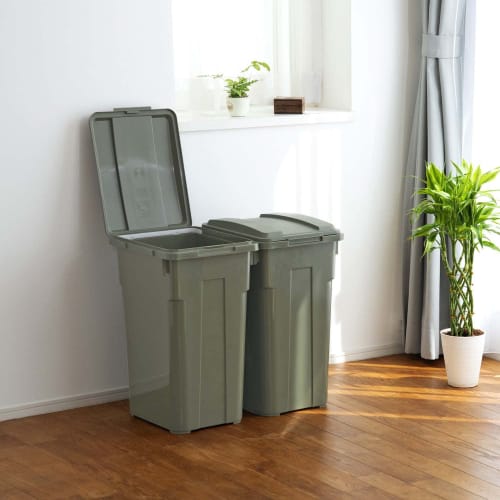 Shinki Gosei Tombo Trash Can, Connectable, 70-Liter Capacity, Khaki Green, 48cm Wide X 36.5cm Deep X 60cm High, with Lid, Durable, Large, Suitable for