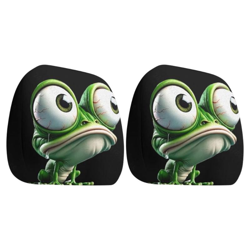 

2 Pieces Funny Cartoon Frogs Print Car Seat Headrest Protector Covers Washable Polyester Universal Size Vehicle Accessory 1