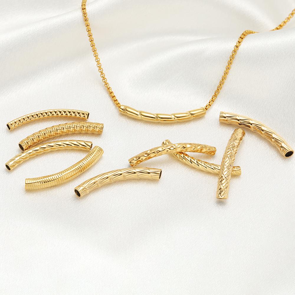 10pcs Stainless Steel Connectors Curved Tube for Jewelry Making Gold Color Straight Beads Bracelet Necklace DIY Jewelry Finding