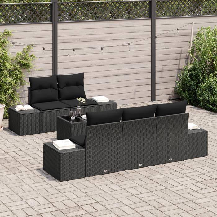 VidaXL Ensemble de Canapé de Jardin 6 pièces avec Coussins Noir Poly Rattan 3355612
