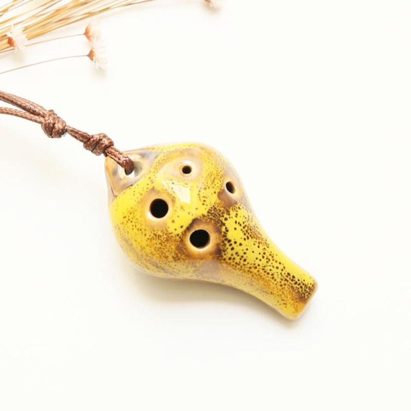 Practical Beginner Ceramic Ocarina 6 Hole Pendant Instrument with Cord for Students, Classroom Study and Regular Practice Use