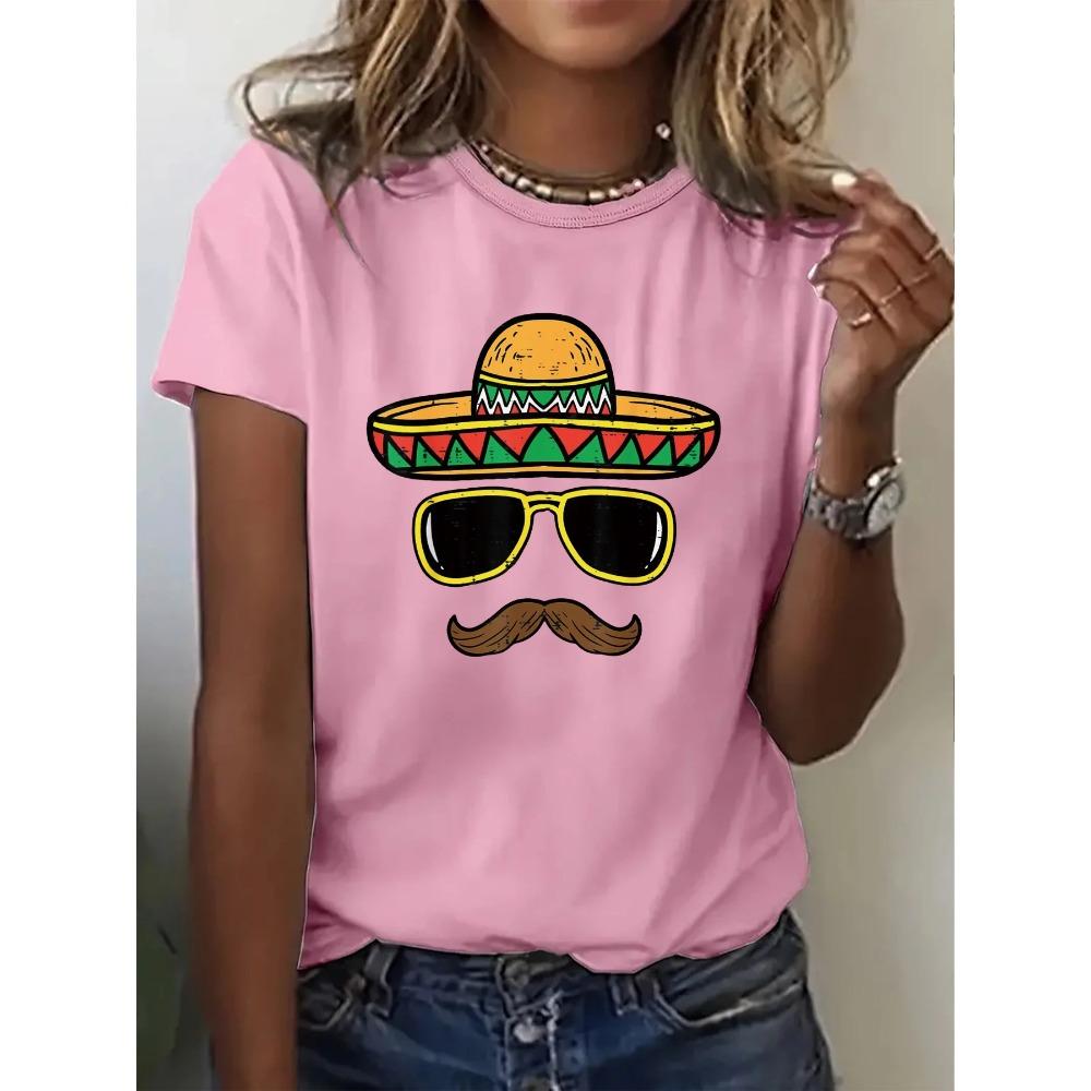 Sombrero Face Cinco De Mayo Women T Shirt Summer Fashion Short Sleeved T-shirt Tee Tops Printed T-shirt