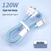 Multi-Head 3-in-1 Fast Charging Cable: 120W for Home, 66W for Car, Compatible with Apple Devices.