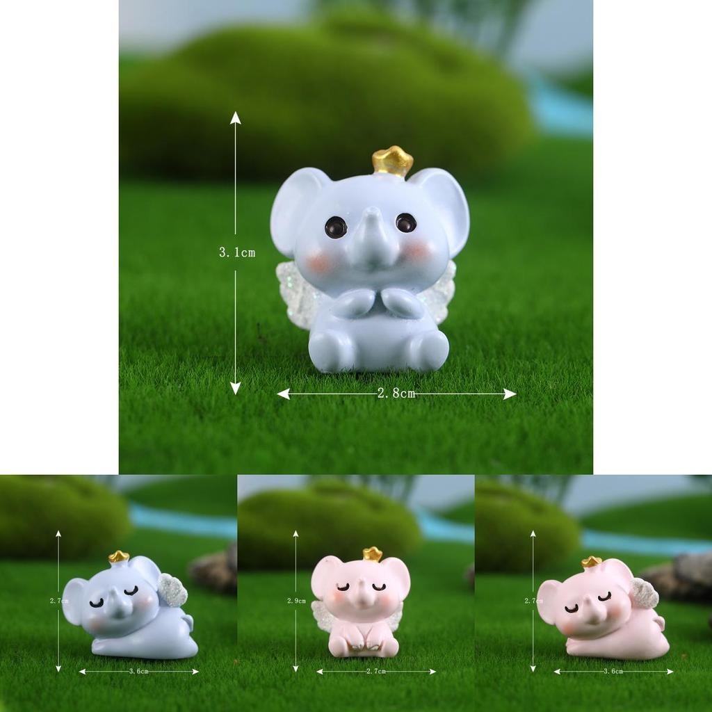 Adorable Pink Blue Resin Elephant Set Miniature Animal Figures For Home Decor