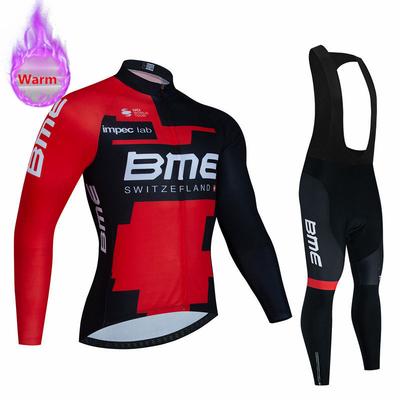 Bmcing Team Odzież Rowerowa Ciepła 2026 Zimowa Termiczna Polarowa Odzież Rowerowa Męski Kombinezon Koszulka Zestaw Spodni Bib na Zewnątrz Rower MTB