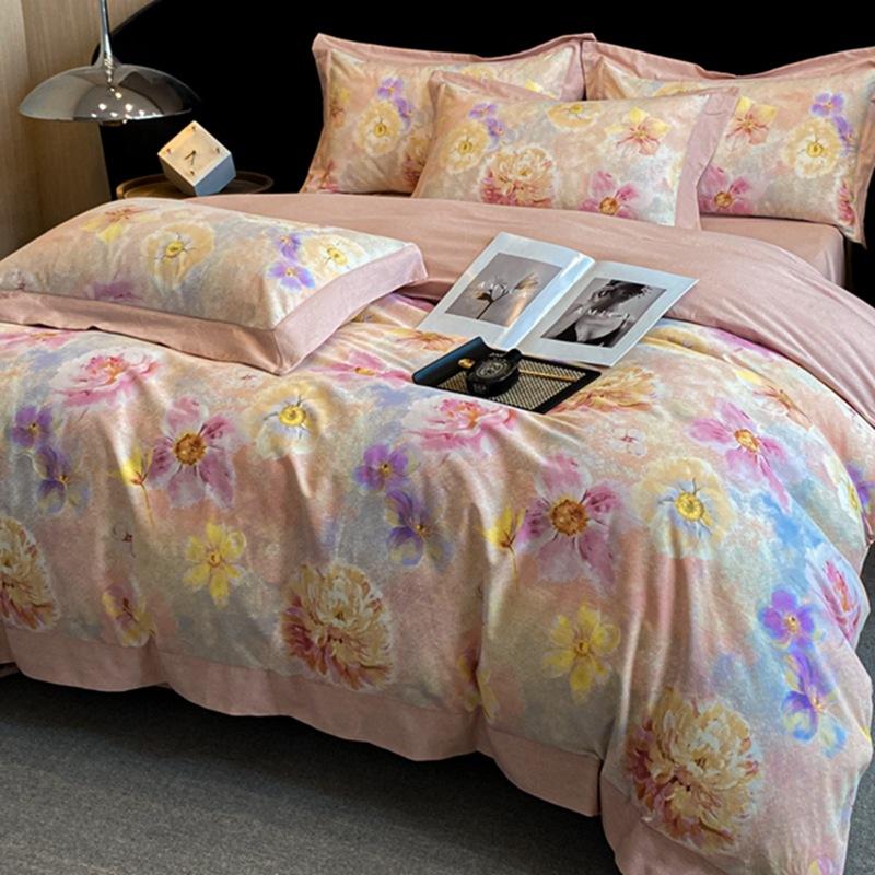 

High-End4-Pcs Set Class A Pure Cotton Light Luxury4-Pcs Set Class A Maternal And Infant Grade Cotton Grinding Printing4-Pcs Set 1.5M bed sheet 4pc quilt 2*2.3m