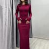 Women's Crew Neck Long Sleeve Maxi Dress Slim Fit High Waist Solid Ruched Bodycon Club Dress