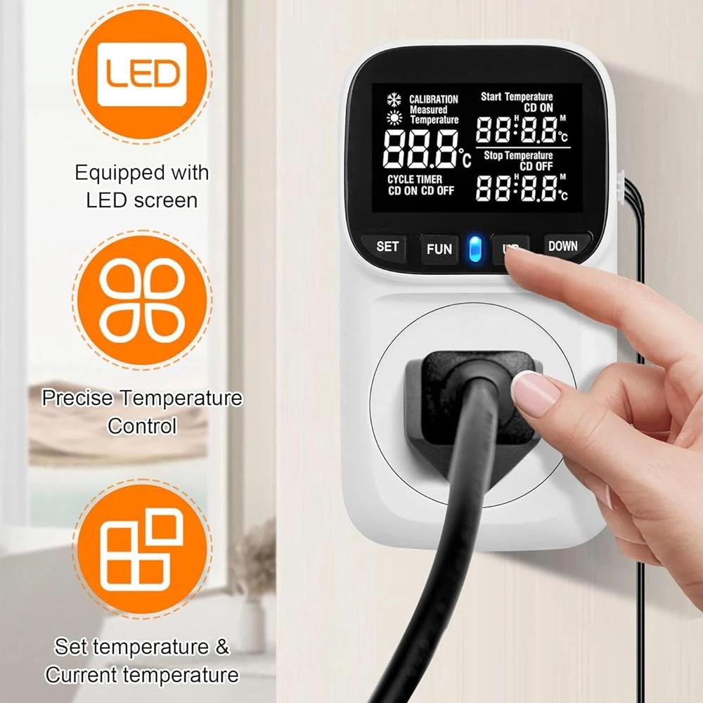 LCD Digital Backlight Thermostat Temperature Controller Socket 16A EU Plug High-Precision Socket Outlet With Timer Sensor
