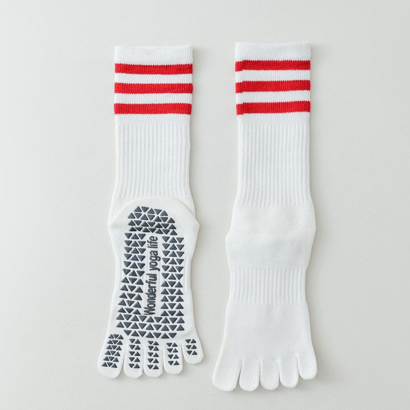 

New Arrival Cut Out Thigh High Socks Professional Women s Sweat Absorption Breathable Aerobics Pure Color Silicone Non Slip Adult Pressure Yoga Socks White and red nylon pressure Section