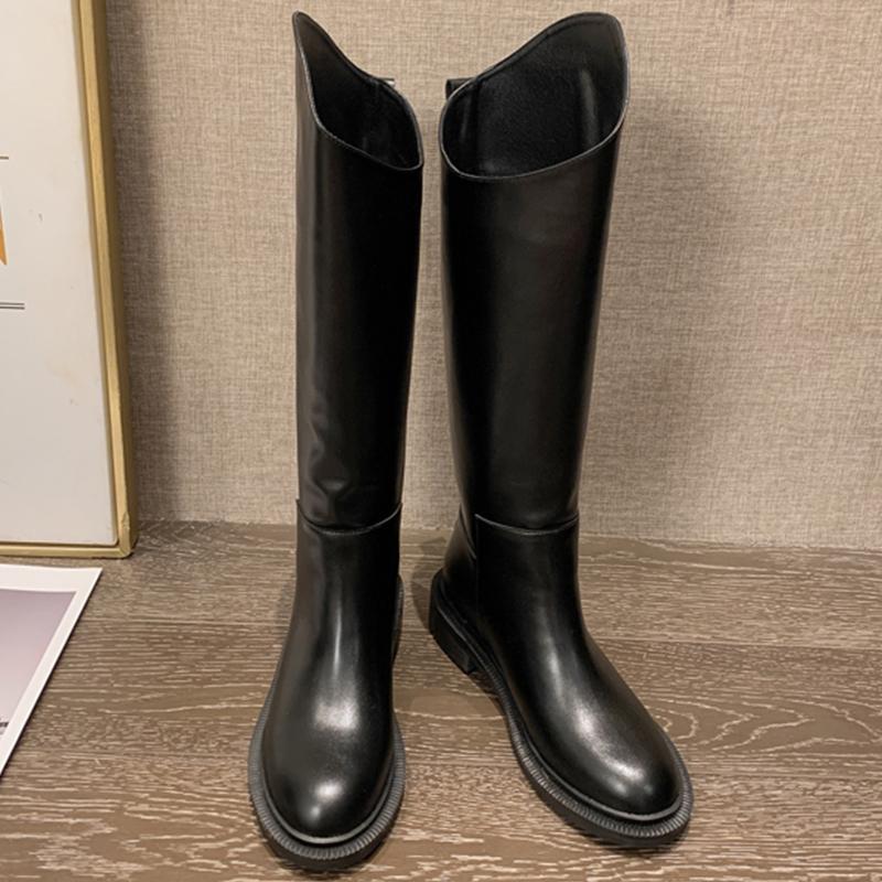 

Мода Зима Осень Женщины 2025 Сапоги челси до колена Модная обувь на низком каблуке Женские слипоны Повседневная обувь Женские длинные сапоги в западном стиле 40 чёрный