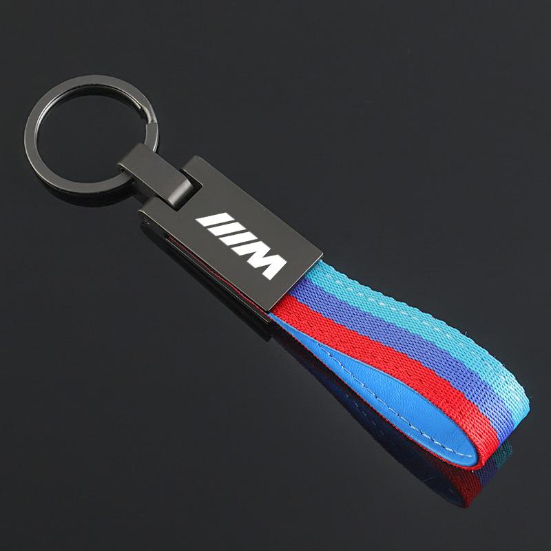 OMPC8 Zinc Alloy Keyring Nylon Tricolor Woven Belt Car Keychain For BMW 50th Anniversary 1 3 5 7 series E83 F16 E70 BMW M M3 M5 X1 X2