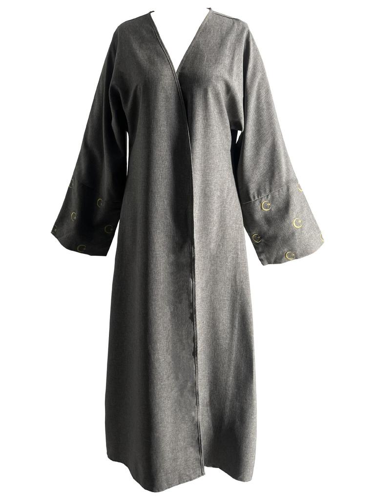 Elegant Moon Embroidery Long Sleeve Cardigan Dress