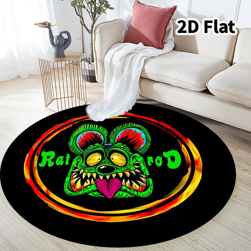 Rat Fink Round Area Rug Carpet Rug For Living Room Bedroom Sofa Playroom Decor Nonslip Floor Mat