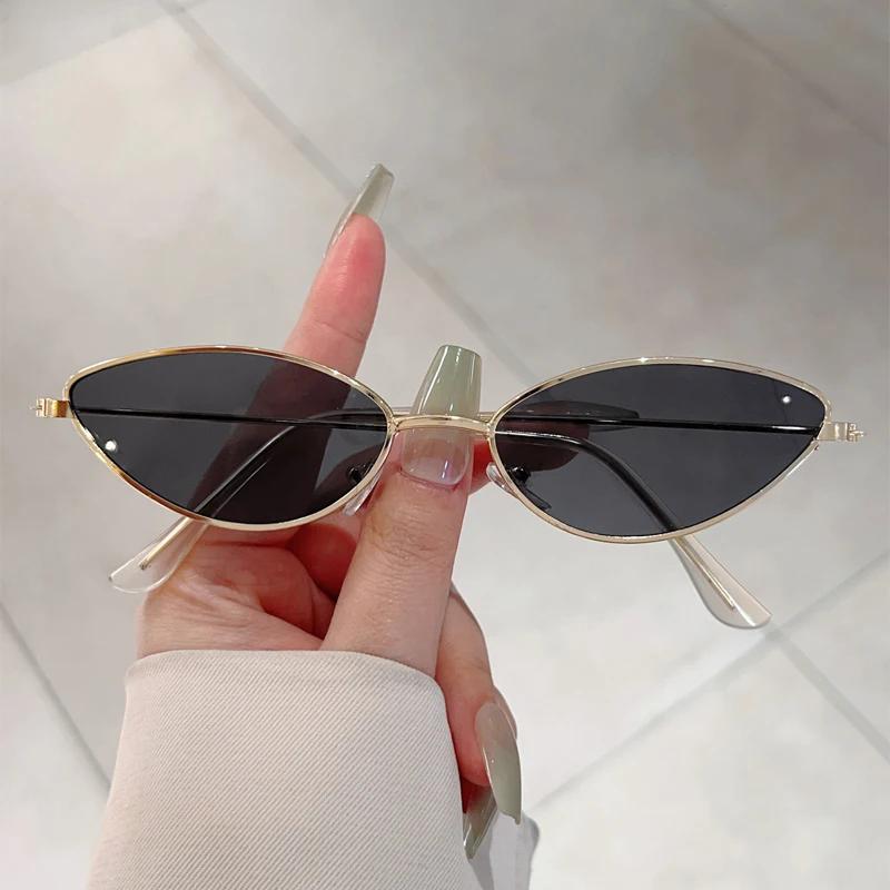 KAMMPT Vintage Cat Eye Sunglasses Women Retro Metal Rim Designer Sun Glasses Trendy Solid Color Outdoor Shades