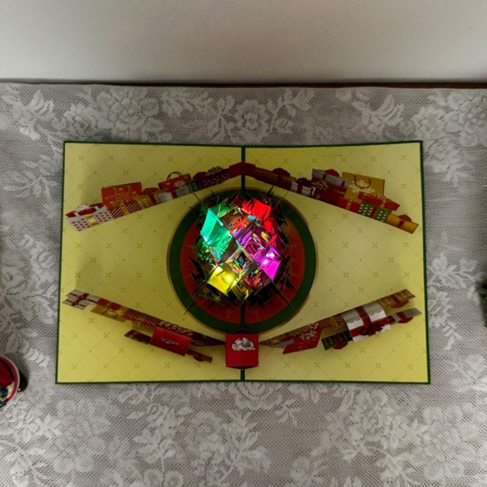 Colorful Pop Up Christmas Card Creative Gift Lights Christmas Card 3D Christmas Card Holiday