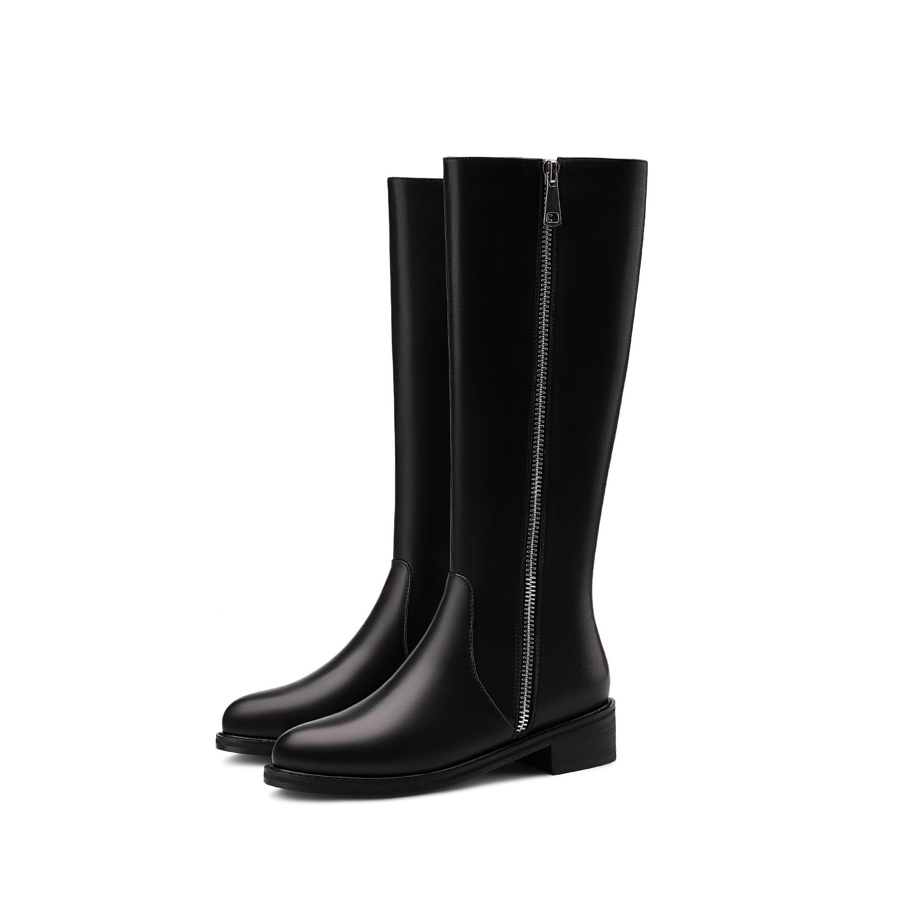 

Krazing Pot Осенне-зимняя обувь из коровьей кожи на толстом среднем каблуке, большой размер 45, размер 44, молния, украшение, лаконичный стиль, женские теплые сапоги до колена 45 чёрный