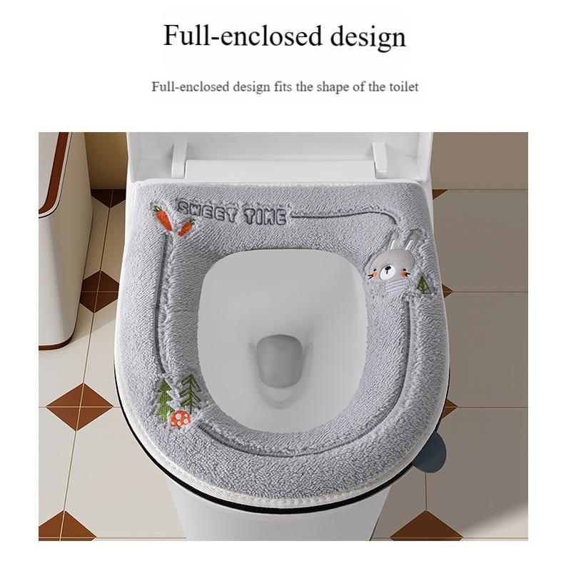 Cute Winter Thickened and Fleece-lined Toilet Seat Cushion, Washable, with Zipper