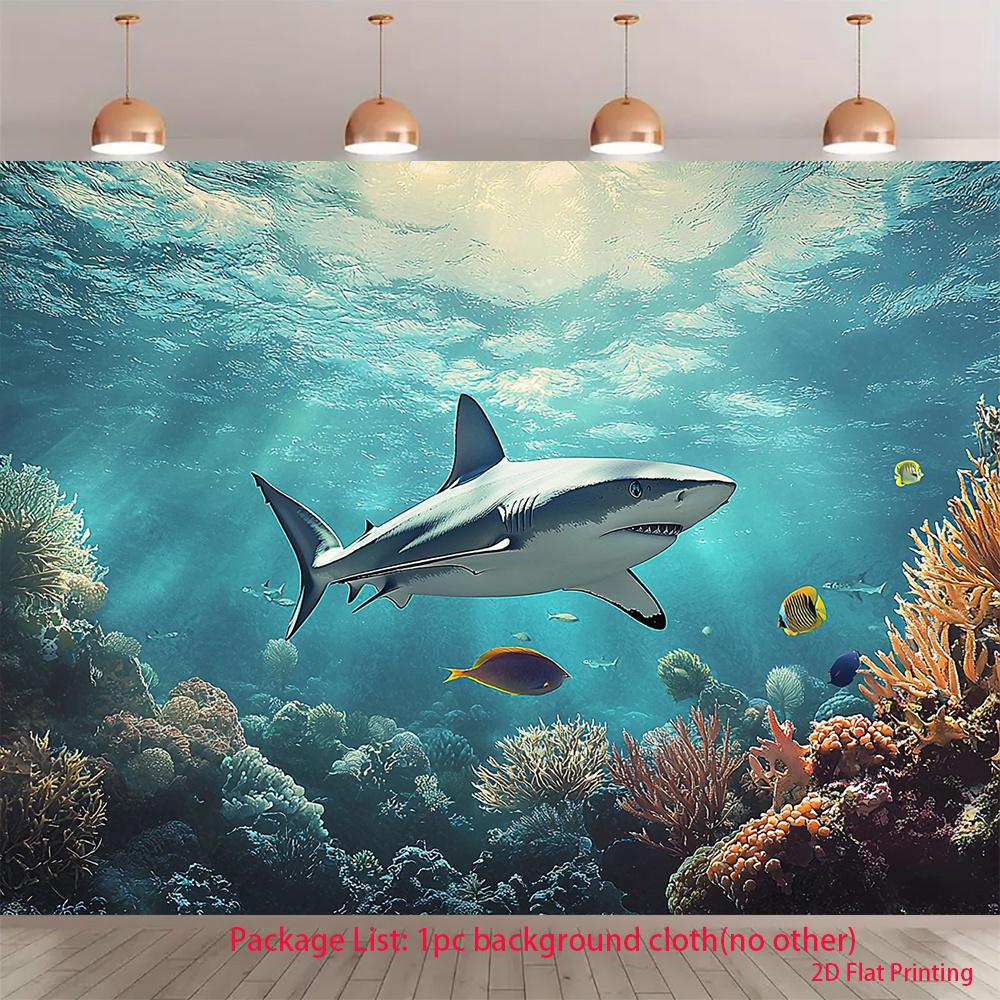 2D Plane 1 Banner Display Background Fabric Featuring a Shark and Coral Underwater World Scene for Daily Decoration