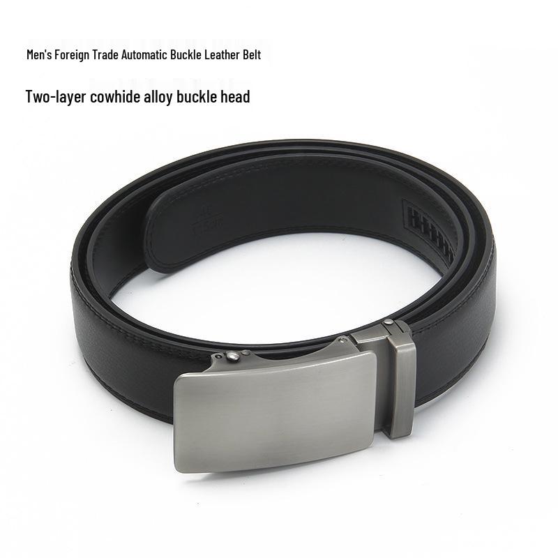 Men's Genuine Leather Automatic Buckle Belt - Versatile Two-Layer Cowhide for Middle-Aged and Young Fashion.