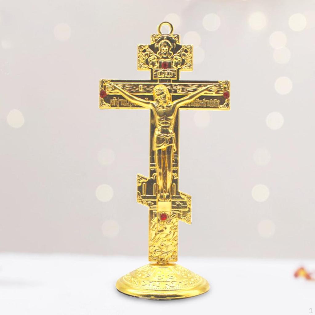 Christian Cross for Desk - Metal Tabletop Crucifix Home