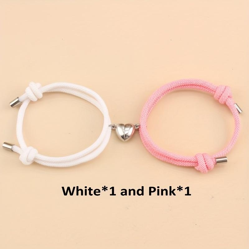 2pcs/set Magnetic Heart Charm Braided Rope Adjustable Bracelets For Couples, Holiday Birthday Gift For Boyfriends / Girlfriends
