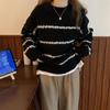 2023 Retro Japanese Striped Half-High Collar Sweater for Women: Thick, Loose, and Long-Sleeved for Autumn and Winter