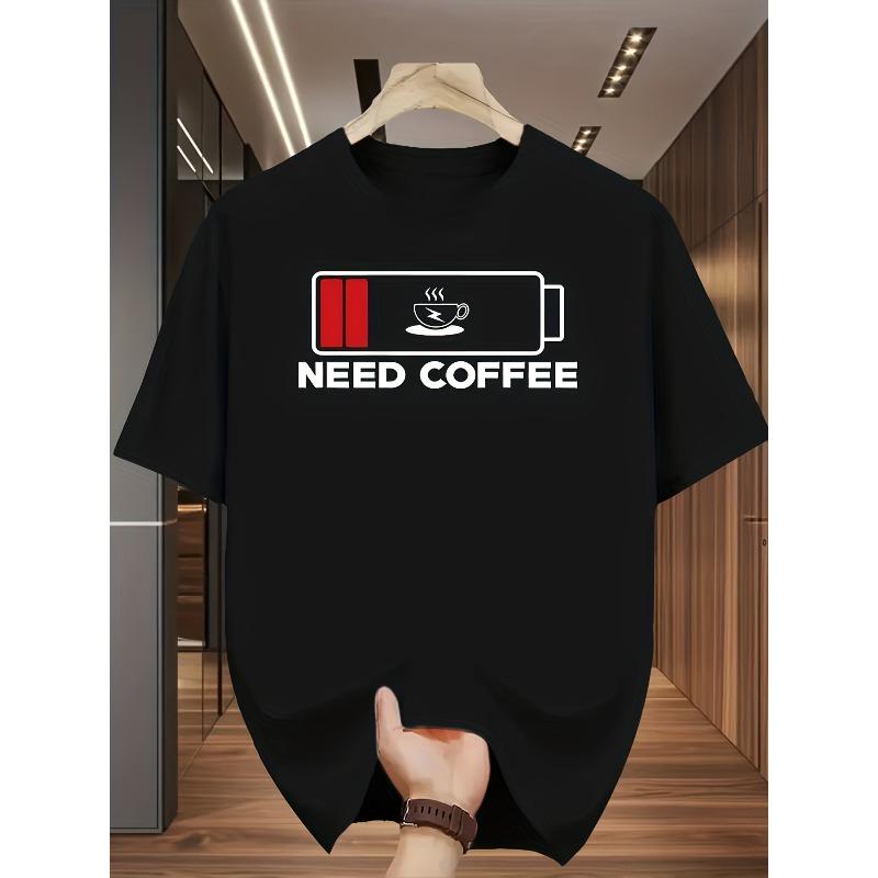 

Funny Coffee Graphic Tee NEED COFFEE Quirky Short Sleeve Casual Top for Everyday Wear 4XL чорний