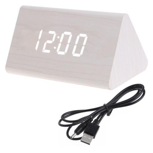 

Hot Wooden Voice Led Display Alarm Digital Triangular Desk Clock Thermometer