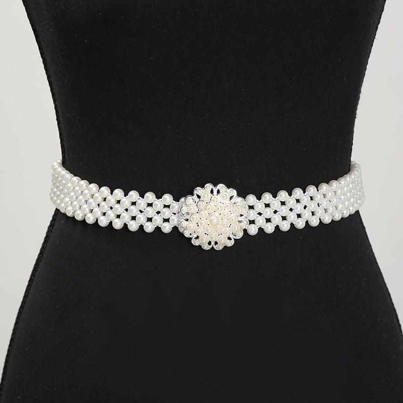 Ladies' Elastic Thin Waistband With Pearl  Waist Chain Simple Korean Style Drawstring Belt Women Apparel Accessories