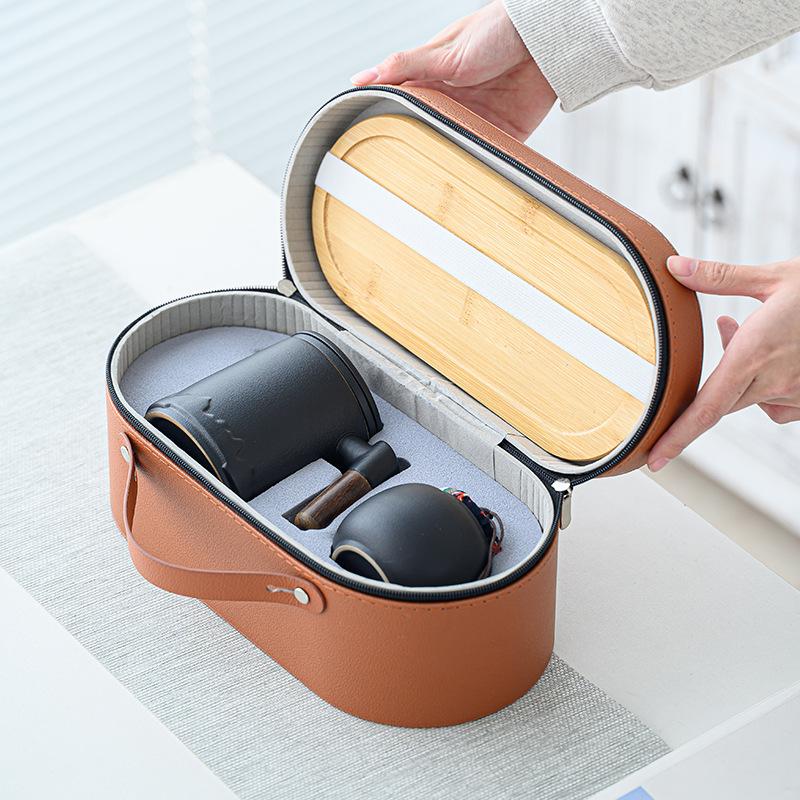Travel Tea Set Outdoor Camping Portable Tea Set Black Pottery Kuaike Cup One Pot Four Cups Storage Bag Business Gifts