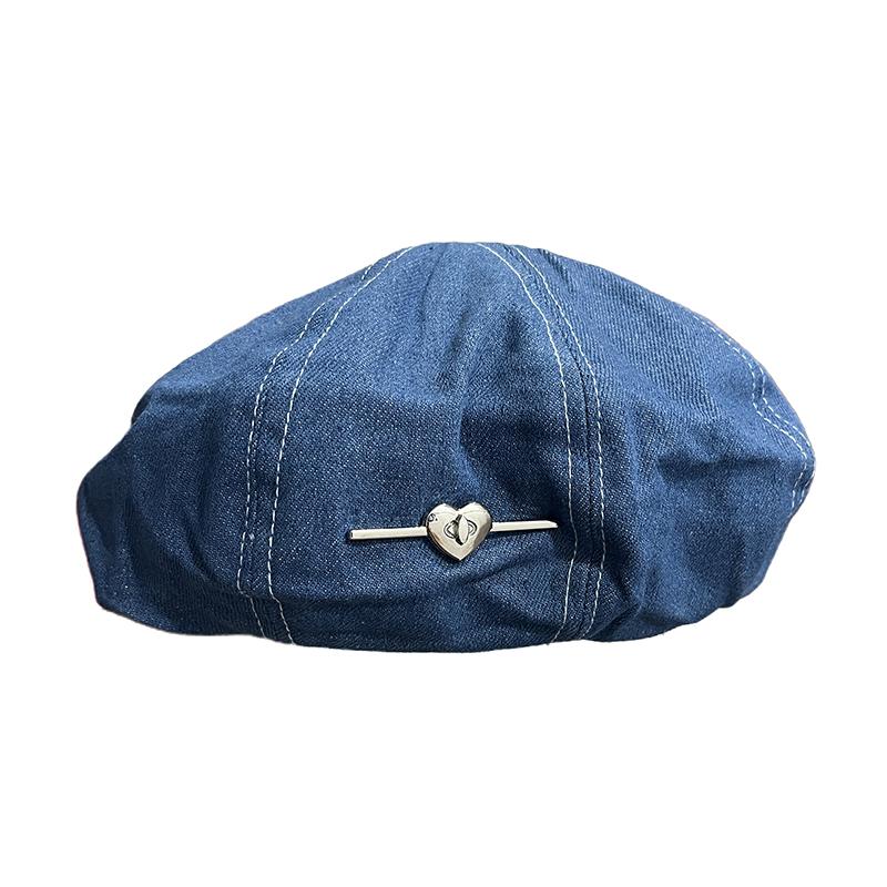 

1 шт. Береты из ретро-денима в стиле Харадзюку для женщин, весенне-летние, для путешествий, солнцезащитные, универсальные, с булавкой в виде сердца, милая шляпа художника синий