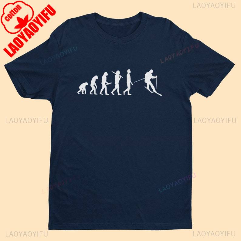 Evolution of Skiing T Shirt From Ape Through Prehistoric Man To Downhill Skier EV15 Funny T Shirts Offensive Men Cotton Tee Tops