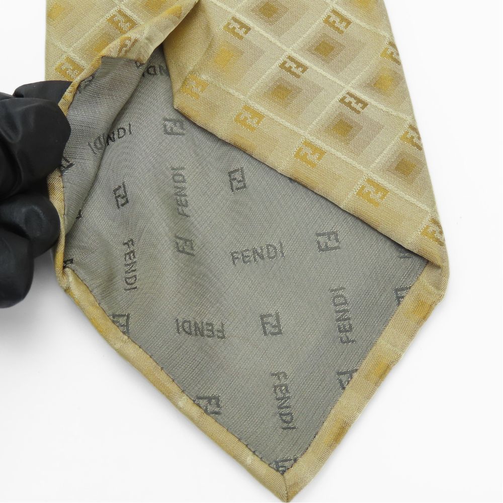 Used FENDI Tie Gloss Silk Gold Series Zucca Pattern