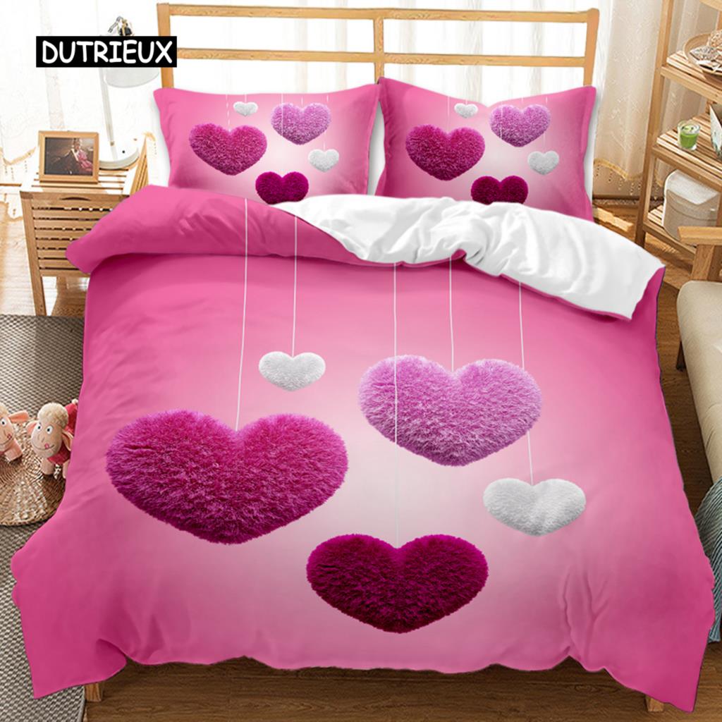 Festival Duvet Cover Set Valentine's Day Print Bedding Set Couple Romantic Polyester Quilt Cover for Lover Full Queen King Size