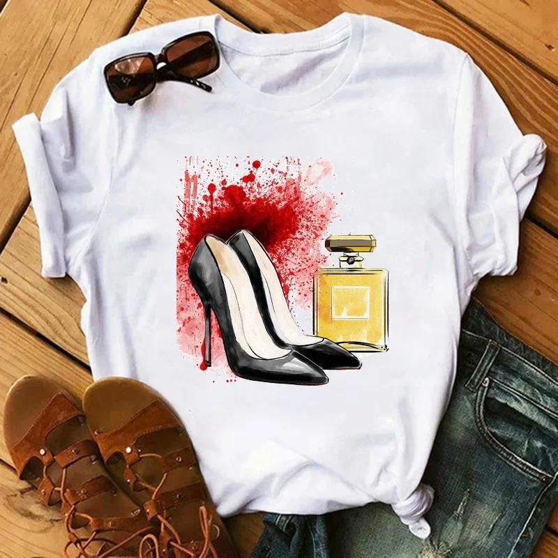 Women's Summer Short Sleeve T-shirt Casual Tops T Shirt Harajuku New Fashion High Heels Personalized Printed