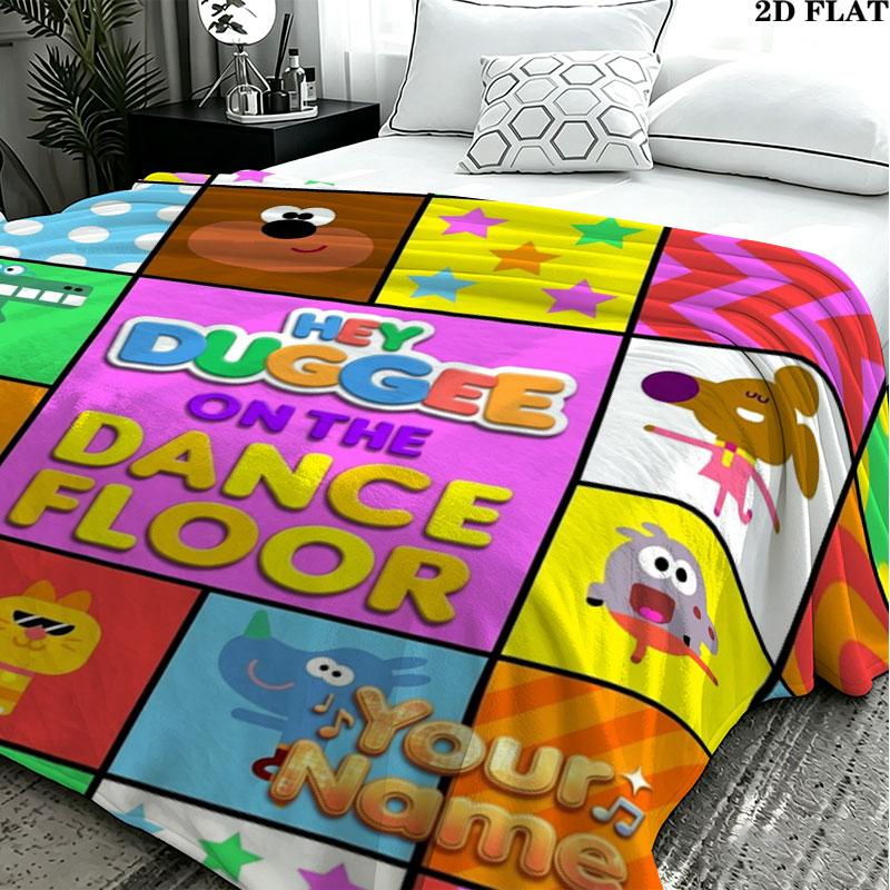 1PC Hey Duggee Custom Name Patterned Flannel Blanket Suitable For All Seasons for Home Decor Warmth and Comfort Gifts Holiday Present