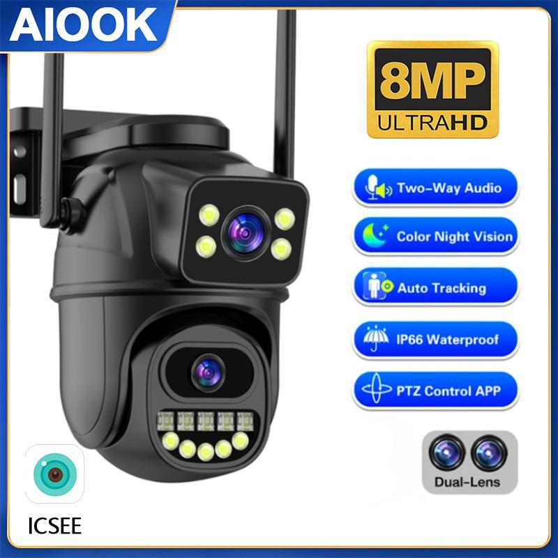 

AIOOK Уличная камера безопасности Водонепроницаемая HD 8MP 4K WIFI CCTV Ночное видение Двусторонний аудиовызов Камера с приложением ICSEE PTZ Обнаружение движения людей onvif