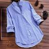 Ladies Spring Plaid Shirt Loose Lapel Long-sleeved Retro Button Shirt