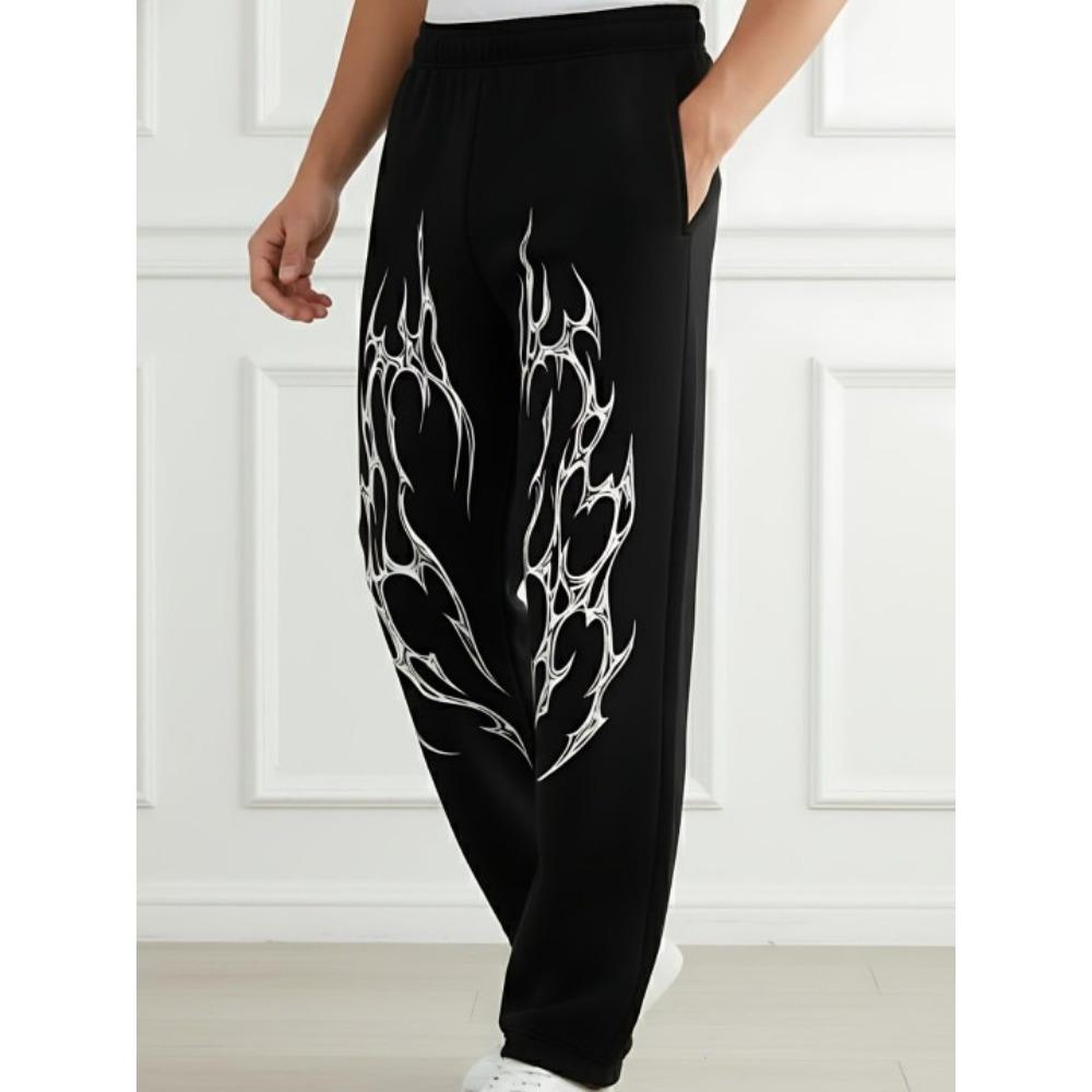 Men Flame Printed Linen Regular Fit Joggers Track Pant Flame Fire Graphic Gothic Letter Joggers Slogan