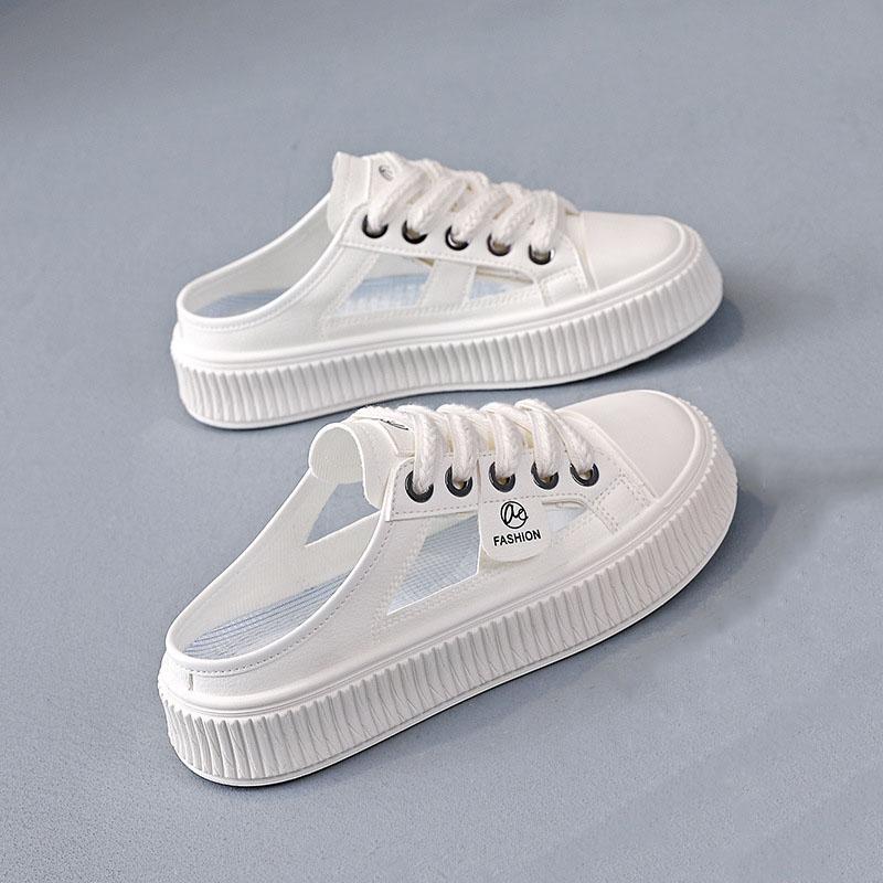 Черные полутапочки Baotou для женщин, которые носят на улице, 2025 г. Новые женские парусиновые туфли на плоской подошве, повседневные полутопы для женщин 831 35 белый